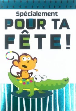 ANNIVERSAIRE - CARTE AVEC SINGE ET CROCODILE - DE ROSEDALE